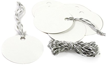 Frau WunderVoll® 40 Anhänger weiß, Kreis Ø 5,5cm inkl. 12m Kordel/Papieranhänger, Geschenkanhänger, Gastgeschenk Hochzeit, Vintage, Geschenk, Etiketten, Tags, Geburtstag, Dekoration