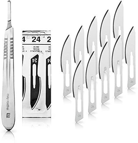 May Set 10 Stück Skalpellklingen Figur 24 Ersatzklingen einzeln steril verpackt + 1 Skalpellhalter aus Edelstahl