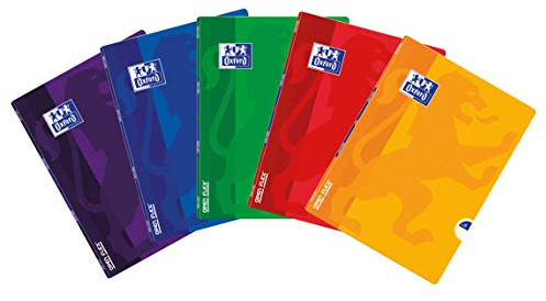 Oxford OPENFLEX Schulheft A4 Kladde 60 linierte Blätter mit Seitenrand, Optik Paper 90 g, Schulbuch, Polypropylen laminierter Umschlag, Notizbuch Set für Büro & Schule, 5 Stück-Packung, Farbenmix