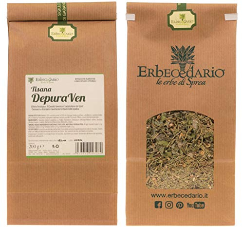 Erbecedario tisana depuraven con tarassaco e rosmarino 200g | Infuso depurativo fegato effetto detox, tisana drenante migliora il metabolismo dei grassi - Made in Italy