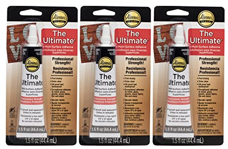 Aleene's The Ultimate Multi-Surface Adhesive, Professional Strength Glue, Strong Bond, Fast Drying, UV & Water Resistant, Repairs, Models, Metal, Glass, Plastic, Wood, Fabric, Tile 1.5 fl oz 3-Pack
