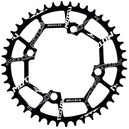 T TOOYFUL Plateau 104 BCD 40/42/44/46/48/50/52 T Anneau de Chaîne Simple Large Étroit avec pour Vélos de Route, VTT, Vélo BMX VTT - Noir 42T