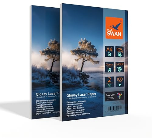 BLUE SWAN 200 Blatt Colour Laser Fotopapier Flyer Papier A4, 105g/qm, Glossy,glaenzend, beidseitig bedruckbar, Fuer allen normalen/Farblaserdruckern/Kopierern