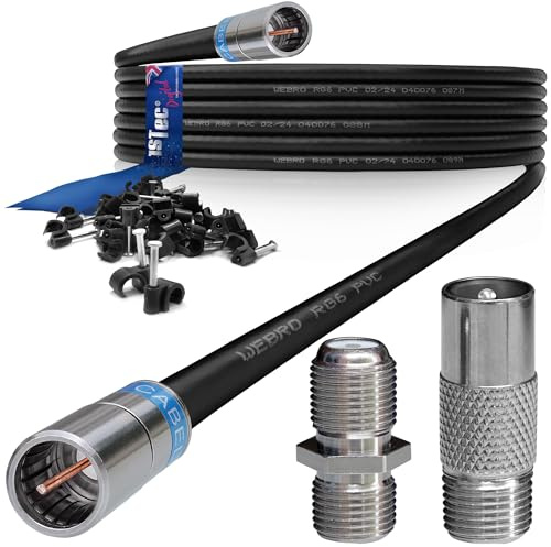 1STec 10m Black Virgin Media Quick Fit Male Push On or Over Female F-connector Technetix Isolator IEC Webro Extension Cable for V6 TIVO Set Top Box VIVID Fibre Super Hub Broadband Modems to 10 Metre