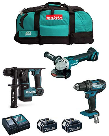 Kit MAKITA MK301 (Bohrschrauber DDF482 + Kombihammer DHR171 + Mini-Winkelschleifer DGA504 + 2 Batterien 5,0 Ah + Ladegerät + LXT600)