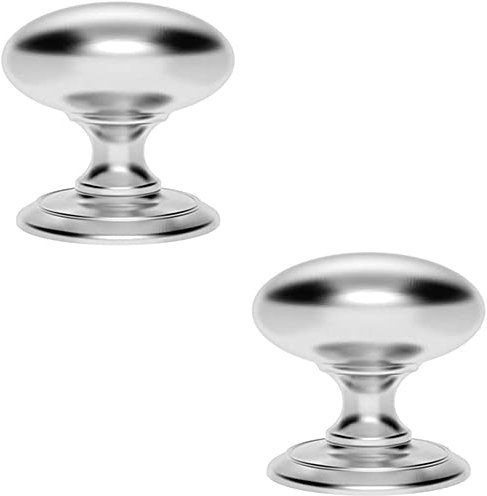 2 PACK | 100mm Large Centre Door Knob -Satin Chrome- Outdoor External Front Door Handle | Large Centre Door Knob for Front Doors - External Pull Door Knob - Decorative Weatherproof External Handle