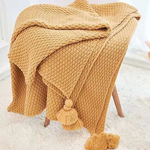 Wohndecke Böhmische Stricke Kuscheldecke Tagesdecke Weich Strick Wolldecke Quaste Kuscheldecke Sofadecke Schlafdecke Decke, Beige (Color : C, Size : 120 * 150CM)