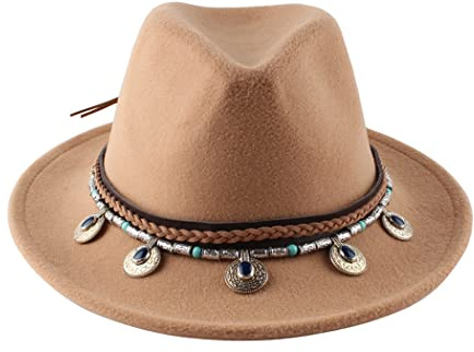 H.S.G.K Filzhut Breite Krempe Fedora Hut Herren Winter Warm Cap Braun