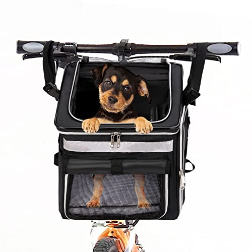 KGMCARE Haustier Fahrradtasche für Hunde Katzen, Haustier Rucksäke mit Vorne Atmungsaktiv Netzfenster, Faltbarer Raum Tragetasche für Kleine Mittlere Hunde und Katzen 6kg (Schwarz)