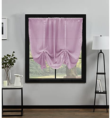 NetCurtainsUK Plain Voile Tie Blind Curtain Panels 140cm (55'') Wide x 140cm (55'') Drop (Blush) (HWTB01)