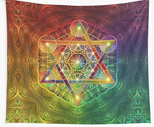 HHLSS Wandteppich 100x150 cm Metatron Würfel mit Merkaba und Blume des Lebens - Wandteppich, Wandbehang, Tagesdecke, Picknick, Yogamatte, Dekoration - für Wohnzimmer