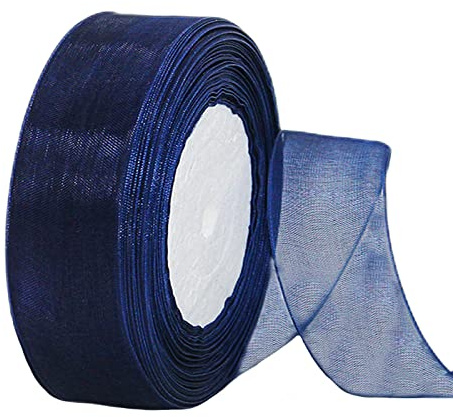 45m Organzaband Dunkelblau 38mm Breit Chiffo Geschenkband,Transparentes Organza Bänder Chiffonband Schleifenband Dekoband Geschenkverpackung Deko Band Tüllband für Weihnachten Hochzeit Geburtsta