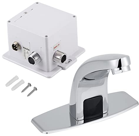 Automatischer Infrarot-Sensor-Waschbecken-Wasserhahn mit Loch-Abdeckplatte, Verchromte Waschtischarmaturen, Freihändiger Badezimmer-Wasserhahn mit Steuerbox