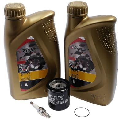 2EXTREME Inspektionskit kompatibel mit Vespa GTS 300, HF183, CR8EKB, 5W40 | Für Wartung und Ölwechsel mit 2x 1L ENI i-Ride 5W40 Motoröl, Zündkerze CR8EKB, Ölfilter HF183 und O-Ring Öl-Ablassschraube