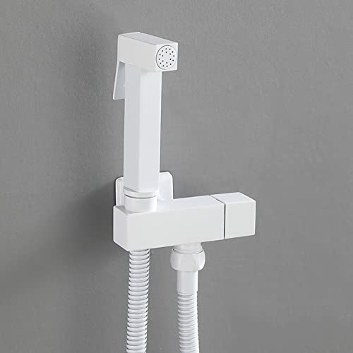 SWHC Bidet Handbrause Set, Messing Bidet Brause Wandhalterung Jet Spray Toilet Tragbarer Bidet ToilettensprüHer Toiletten Bidet Sprühkopf WC Sprühpistolendüse mit Anti-Rost-Schlauch,Weiß