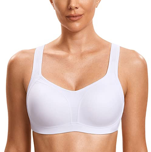 SYROKAN Damen Sport BH Große Brüste Starker Halt Bügel BH Gepolstert für Fitness Lauf Joggen Yoga Weiss 75D
