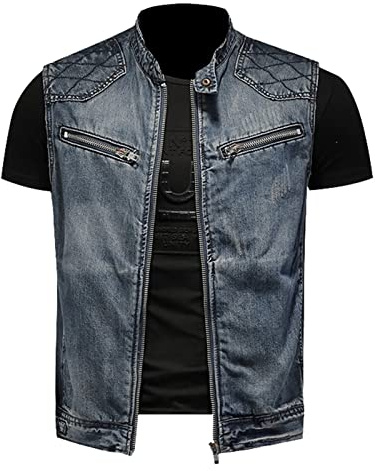Men's Outwear Casual Jeans Gilet Jacket Motorcycle Cowboy Waistcoat Denim Vest Rock Jacket Biker Jacket Sleeveless Vest with Pockets