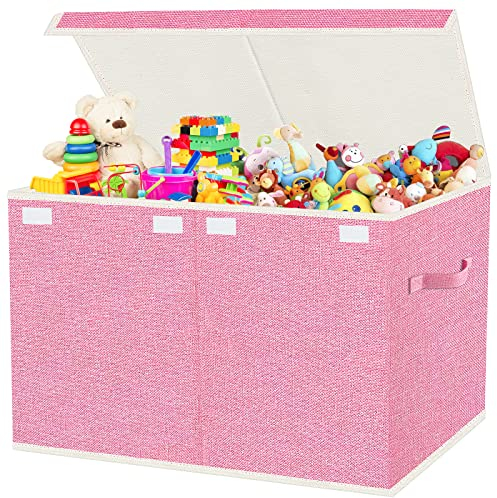 VERONLY Coffre a Jouet Pliable avec Couvercle, 73L Rangement Jouet Enfant avec Poignées pour Ranger Jouets, Livres, Coffre de Rangement Convient pour Chambre d'Enfant, Chambre à Coucher (Rose)