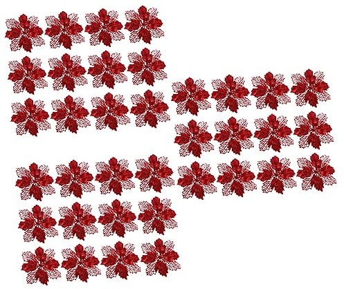 Amosfun 36 STK Künstliche Weihnachtssterne Seiden-weihnachtsstern-Pflanze Urlaub Baumschmuck Rote Kugeln Weihnachtsschmuck Blumen Weihnachtskranz Blumen Christbaumschmuck Anhänger 16c Mini