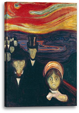 Leinwandbild (20x30cm) Edward Munch: Angst (1894), Leinwand auf Keilrahmen gespannt und fertig zum Aufhängen, hochwertiger Kunstdruck aus deutscher Produktion