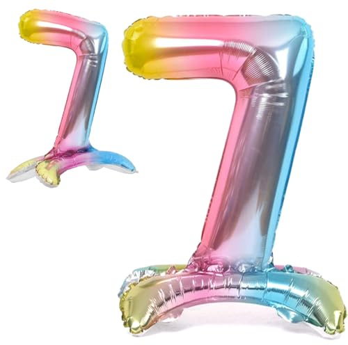 Luftballon 7. Geburtstag Zahl 7 Mehrfarbig Pastell Stehende XXL Riesen Folienballon 82cm Geburtstagsdeko Ballon Zahl Deko zum Geburtstag.