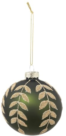 FEERIC LIGHTS & CHRISTMAS - Grüne Weihnachtskugel mit goldenen blättern aus Glas 80mm