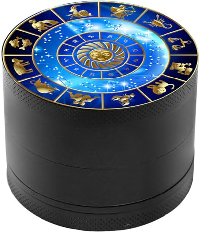 Spespo Herb Grinder, Spice Grinder 50mm(2.0 inch),4 Layers Constellation Painting Metal Grinder with Pollen Scraper (Black Color)