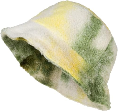 styleBREAKER Damen Fischerhut Bucket Hat Teddyfell Ombré Bunt, Dugrün-Gelb