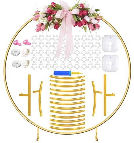 Round Balloon Arch Kit,2M Gold Metal Balloon Arch Stand,Balloon Hoop Stand,Round Backdrop Stand,Wedding Arch for Wedding, Birthday, Baby Shower Party Decoration Gold 6.6 FT
