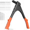 Ceisazira Trousses Pince à Rivets, Professionnelle Riveteuse, 4 Têtes D'échange Pistolet à Riveter Manuelle, Kit de Outil Riveter, Pinces de Rivetage, Contient 200 Pièces de Rivets Et 4 Forets, 1 Clé