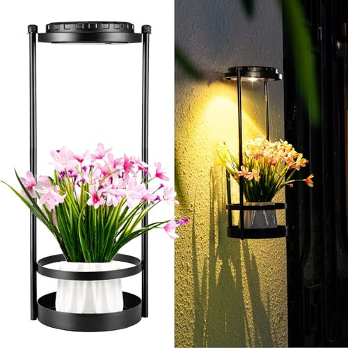 Auting Lampada solare per esterni, supporto per piante, lampada da parete solare per esterni, in metallo, IP65 impermeabile, per piante da parete, per esterni, veranda, terrazza e cortile