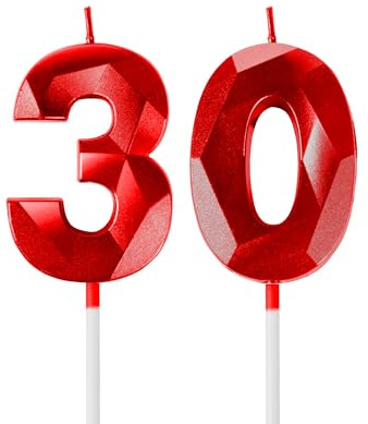 Yiran 3D Rot Geburtstagskerzen,Geburtstagskerzen Zahlen 30,Kuchendeko Geburtstag,Geburtstagskerzen für Geburtstagsdeko,Kuchen Dekoration für Männer, Frauen Geburtstag Jubiläen Party