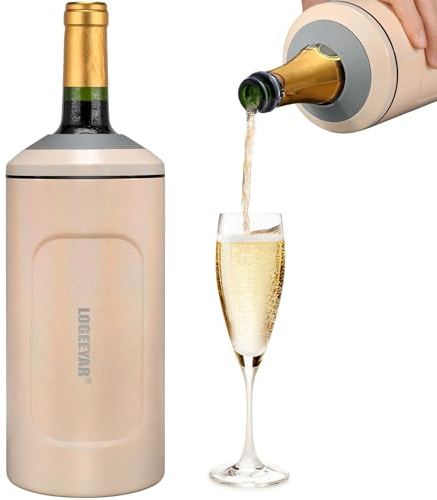 Enfriador de Vino con Tapa 750 ml, Acero Inoxidable Enfriador de Champán Portátil, Enfriador de Botellas de Vino y Champán, Aislado al Vacío, Regalos para Amantes del Vino (Rosa Brillante)