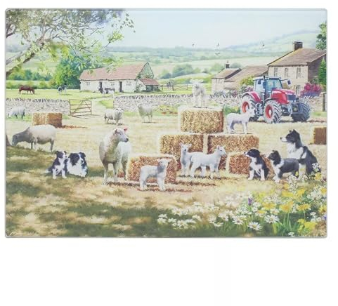 The Leonardo Collection Macneil Studios Collie & Sheep Cutting Board for Home & Restaurants | Durable & Printed Chopping Boards for Kitchens | Washable Plastic Chopping Assitance for Everyday Use