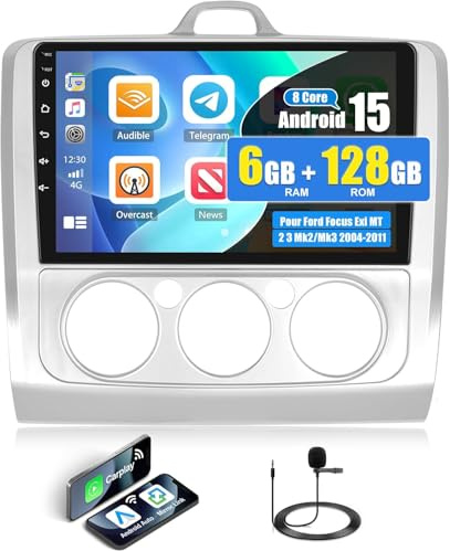 6G + 128G CAMECHO Android 13 Bilradio för Ford Focus Mk2/Mk3 Exi MT 2 3 (2004-2011) med Navi Carplay Android bil, octa Core 9-tums skärm bilradio med Bluetooth RDS 32EQ DSP spegel Länk