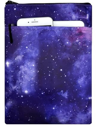 Kosto Reißverschluss-Buchhüllen – Reisebuch-Schutztasche für Taschenbücher & Hardcover, waschbare Tragetasche mit Fronttasche (lila)