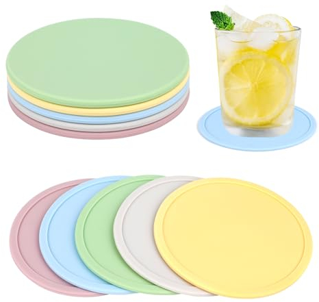 SULOLI Coasters,5PCS Round Mugs Coasters Silicone Coasters for Drinks, Coffee Pads Beer Bar Mat