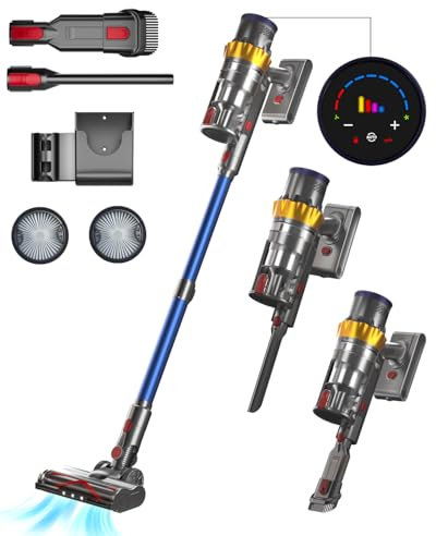 Lutranstra Akku Staubsauger, 45000Pa/550W/70Mins Staubsauger Kabellos mit Smart Display, Staubsauger mit Automatikmodus & Anti-Verhedderung-Bürste für Teppich, Hartboden und Tierhaare