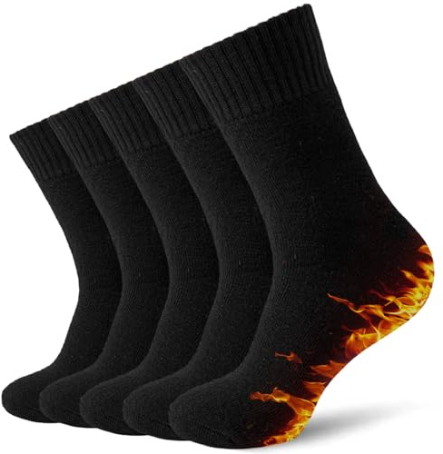MOSOTECH Thermosocken Herren, 5 Paar Dicke Warme Socken Herren, Atmungsaktiv Schwarz Socken Wintersocken Wollsocken Wandersocken, EU Größe 39-45