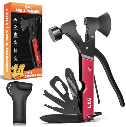 Ascia multiuso 14 in 1, regalo per uomini, multiuso per campeggio, escursionismo, sopravvivenza, accessori da campeggio, attrezzatura di sopravvivenza, calza di Natale per uomini e adulti, gadget