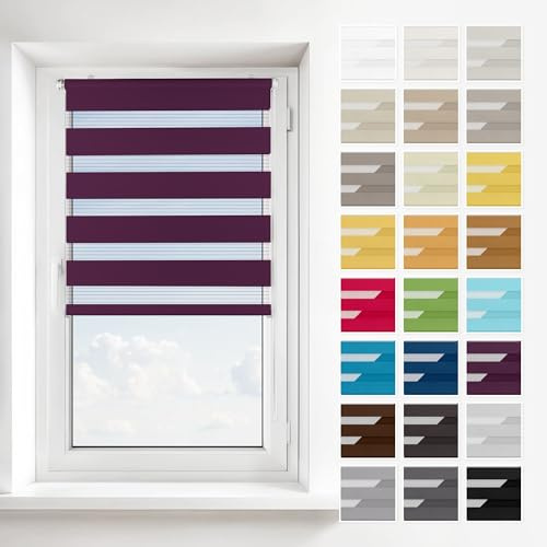 Estika Store Enrouleur Jour Nuit Klemmfix sans perçage - Prune - 50 x 120 cm - Store à enroulement, Double Tissu, pour fenêtres intérieures