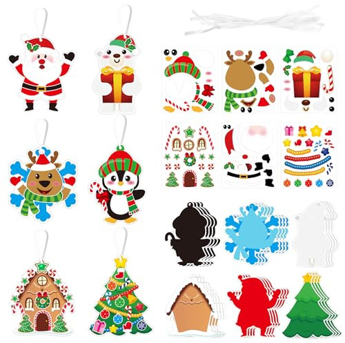 Yeliuxi 24 Stücks Weihnachtsbaum Anhänger für Kinder,Weihnachten Bastelset,Weihnachtsdekoration Weihnachtsbasteln,Kinder DIY Santa Pinguin Elfen Rentier Mix&Match Kreativsets