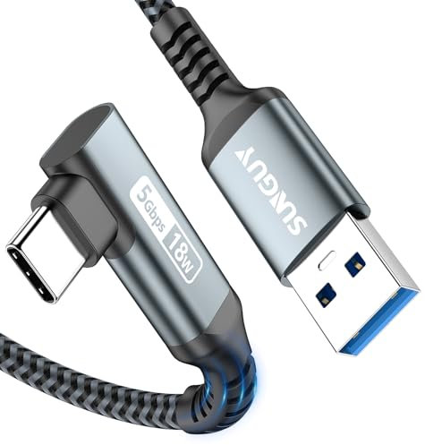 SUNGUY Cavo USB Type C 90 Gradi, 3 Metri 5Gbps Cavo USB a USB C, Cavo USB C compatibile con Android Auto, Galaxy S22, SSD, Xiaomi-Grigio