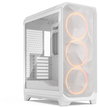 Fractal Design Meshify 3 White RGB TG Clear Tint - Gaming Computer-Gehäuse – Facetten-Mesh-Front – DREI RGB Momentum 14 Lüfter enthalten – E-ATX/ATX/mATX Unterstützung
