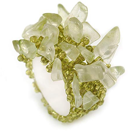 Avalaya Bague flexible en forme de grappe de verre vert olive, taille unique, Verre, Aucune pierre précieuse