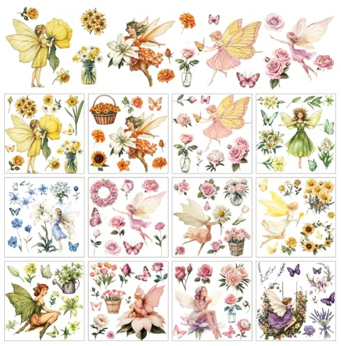 arricraft 12 Blatt Flower Fairyt Rub On Transferfolien Zum Basteln Bunte Fantasy Feen Aufkleber Zum Aufreiben PVC Aufkleber Zum Aufreiben Für Heimwerker Möbel Fenster Holz 14x14cm