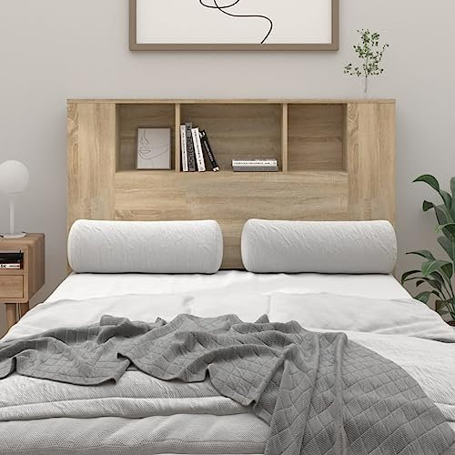 AUVYI Bett Kopfteil Gästezimmer Holzwerkstoff Sonoma-Eiche 120x18,5x104,5 cm Home Innendekoration Feuchtigkeitsbeständigkeit Kopfteil-Regal Zusätzlicher Stauraum Schlafzimmermöbel mit Ablagen