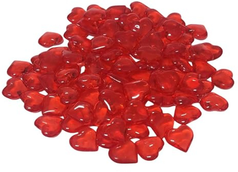 Gemme a cuore rosso per artigianato, Pietre a forma di cuore rosse | 55 pietre preziose sparse sulla tabella | Gemme acriliche a forma di cuore per decorazioni per vasi di San , decorazioni per ciotol