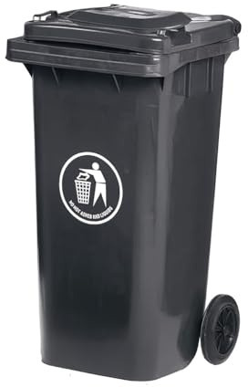 DUAS Outdoor Wheelie Bin Trash Can Large 100L & 120L EN840 Certified Rubbish Waste Dustbin with Lid, Rubber Wheels, and Steel Axle – Durable for Home Workplace and Commercial Use (Black, 120L)