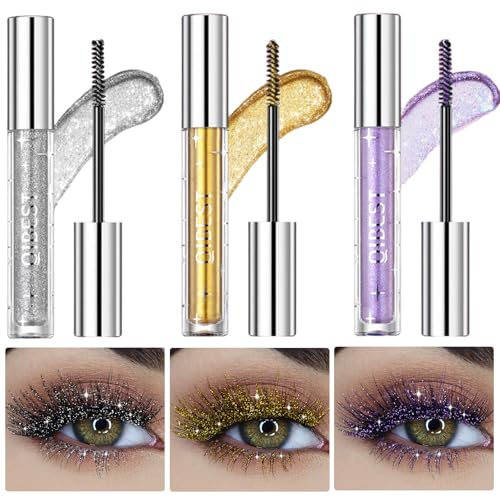 3 Farben Flüssig Glitzer Mascara,Schimmernde Mascara Lidschatten | Bunt Mascara,Langlebige Volumizing Curling Verlängerung Mascara,Wischfest,Wasserfest,Glitzer Wimperntusche für Party,Hochzeit